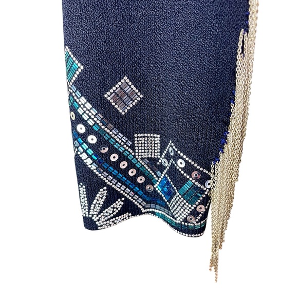 ST JOHN Black Knit Beaded Bolero Jacket Fringe 12 Cowgirl Western Sequin Cropped - Picture 10 of 16